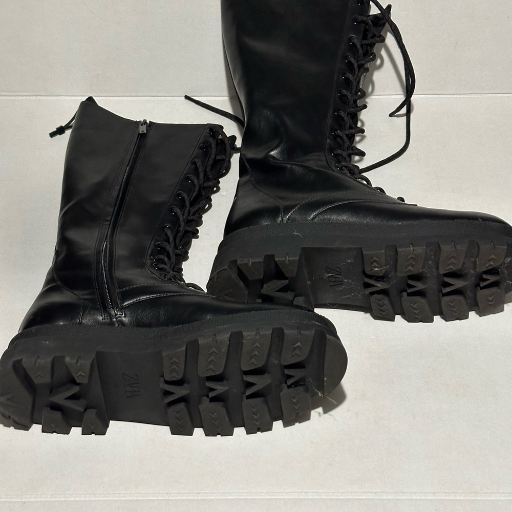 Zara Lace Up Moto Boots - Picture 1 of 5